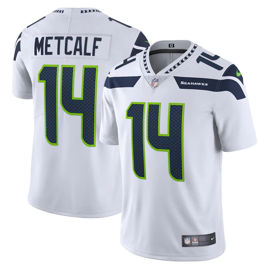 Men Seattle Seahawks #14 DK Metcalf Nike White Vapor Limited NFL Jersey